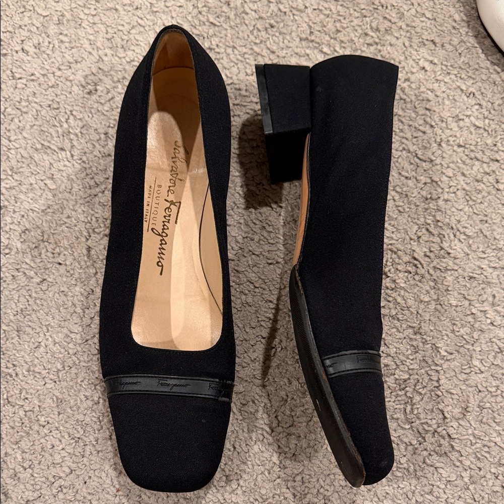 Salvatore Ferragamo Black Square-Toe Heels